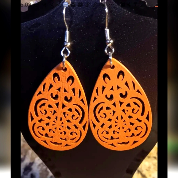 Jewelry - Beautiful Orange Oblong Wooden Earrings